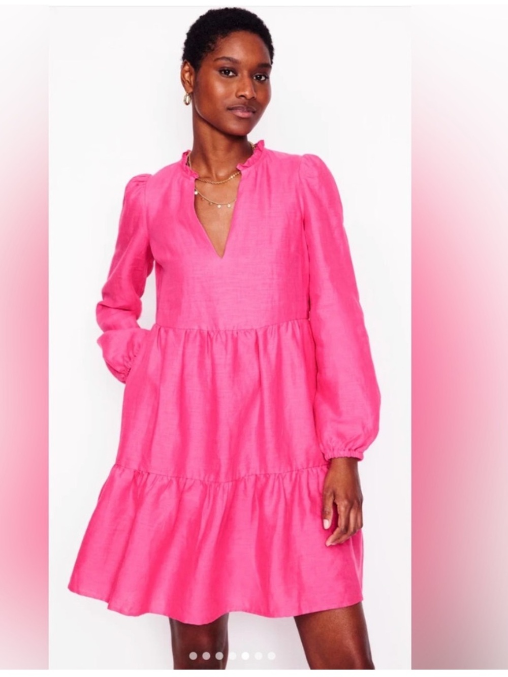 Boden Esme Short Linen Dress Pink Long Sleeve size 10 Long